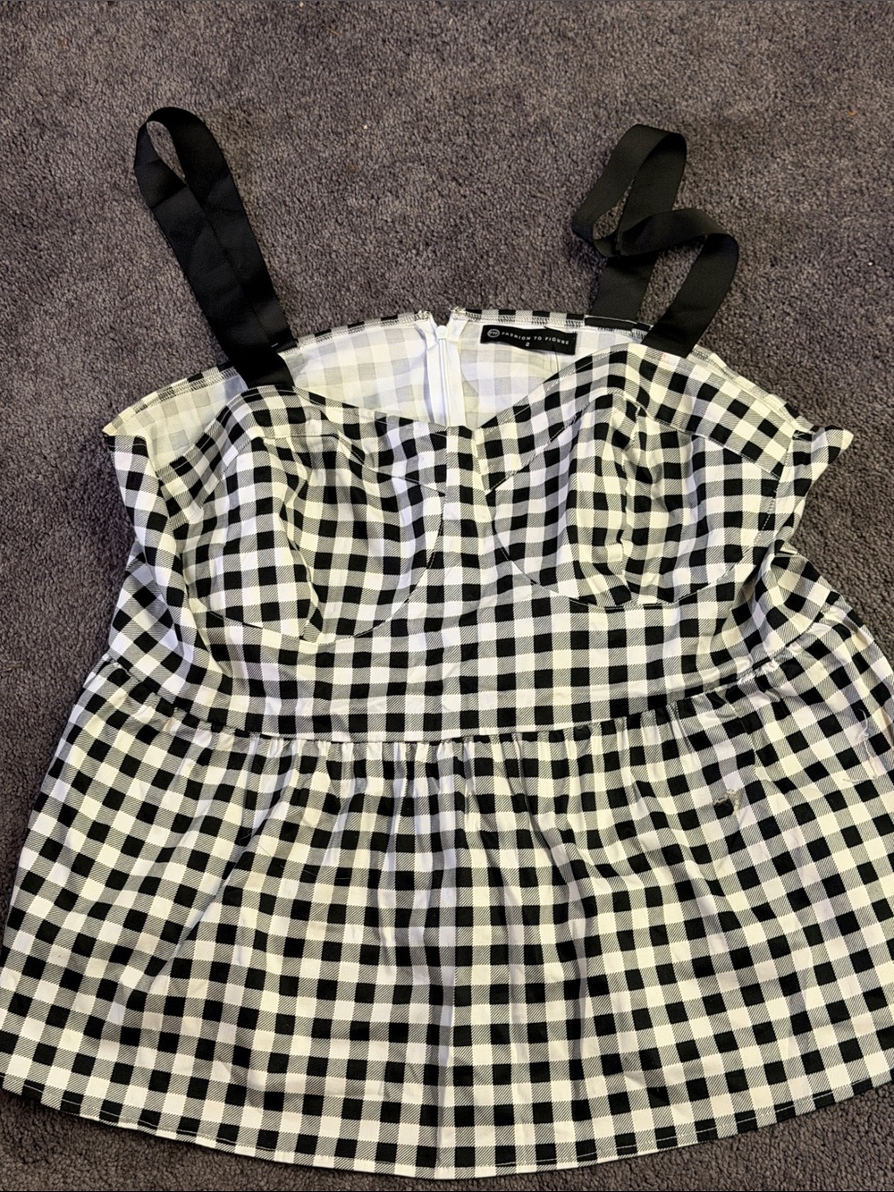 Fashion to Figure Black and White Gingham Tank with Ribbon Straps